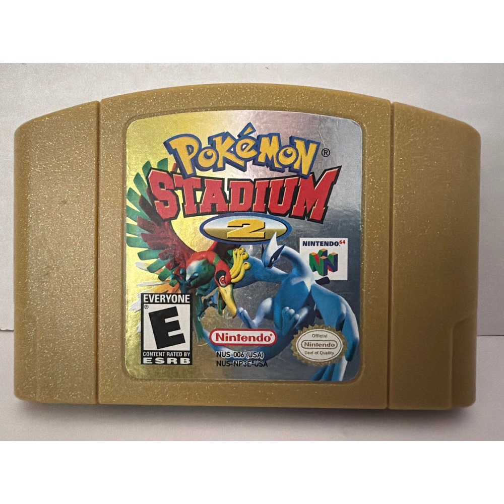 Pokemon Stadium 2 Nintendo N64 Gold Clean Authentic Cartridge + 2 Transfer Paks